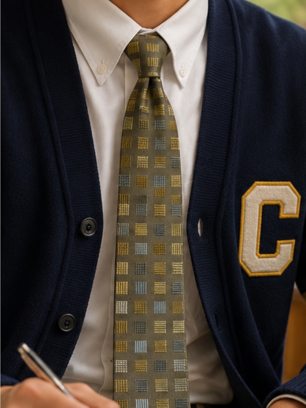 BCBG Attitude Silk Tie Olive Geometric Square Designer Career